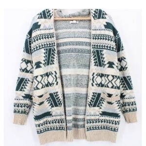 Sonoma Women's Boho Tan & Teal Sonoma Goods For Life® Hooded Cardigan‎ Size XXL